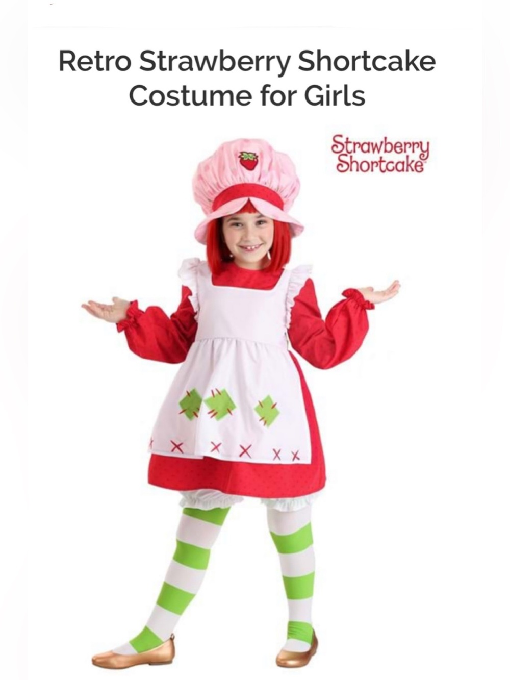 Retro Girls Strawberry Shortcake Costume & Wig